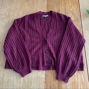 Cropped Oversized American Eagle Cardigan Maroon